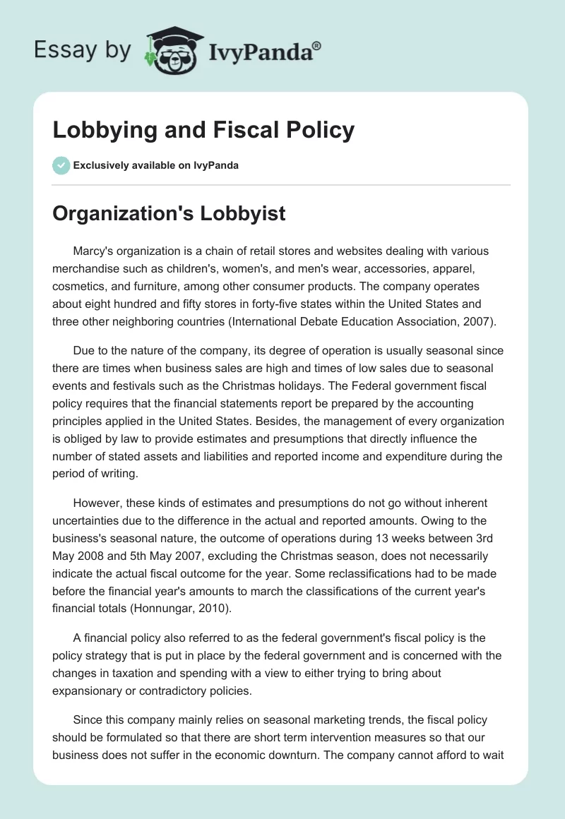 Lobbying and Fiscal Policy. Page 1