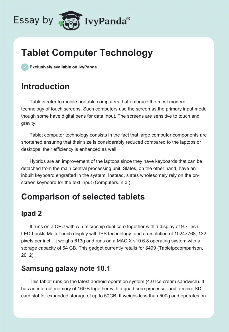 Tablet Computer Technology. Page 1