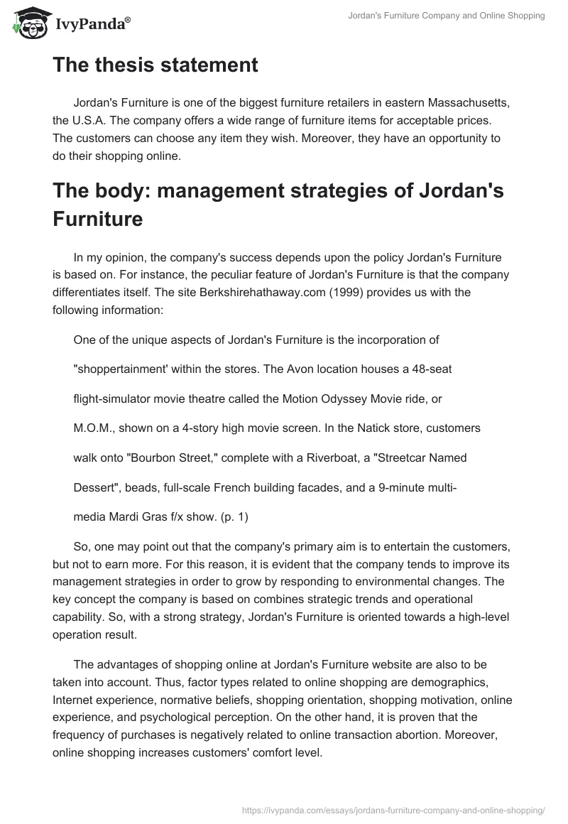 Jordan's Furniture Company and Online Shopping. Page 2