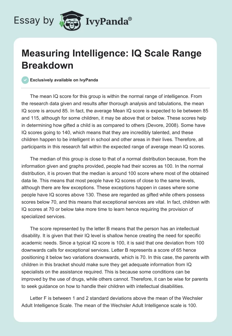 Measuring Intelligence: IQ Scale Range Breakdown. Page 1