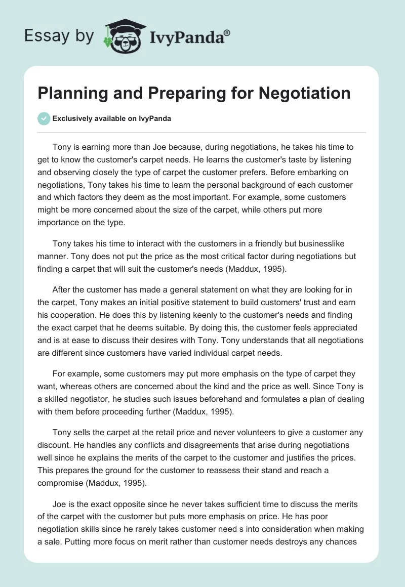 Planning and Preparing for Negotiation. Page 1