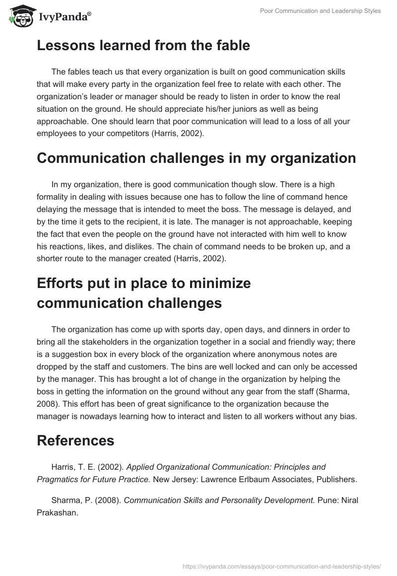 Poor Communication and Leadership Styles. Page 2