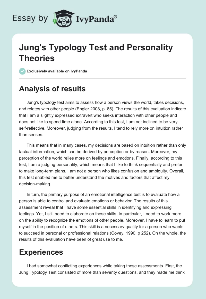Jung's Typology Test and Personality Theories. Page 1
