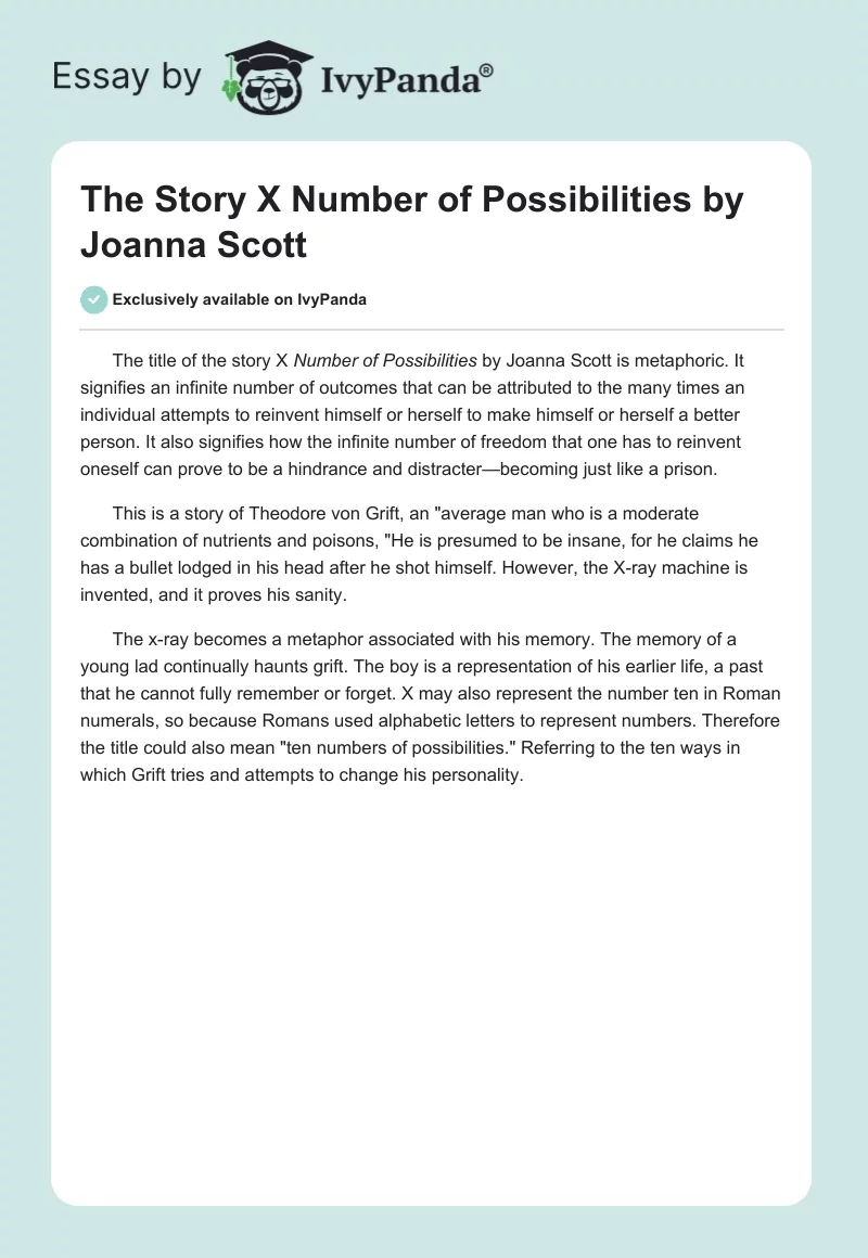 The Story "X Number of Possibilities" by Joanna Scott. Page 1
