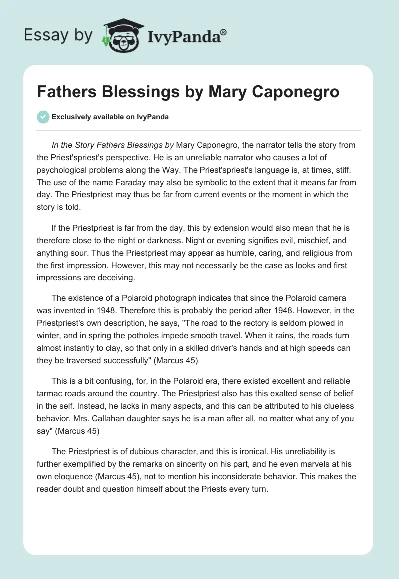 "Fathers Blessings" by Mary Caponegro. Page 1
