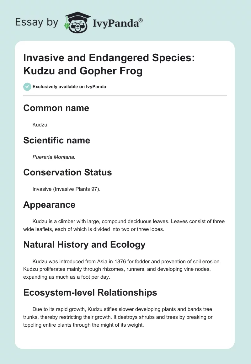 Invasive and Endangered Species: Kudzu and Gopher Frog. Page 1
