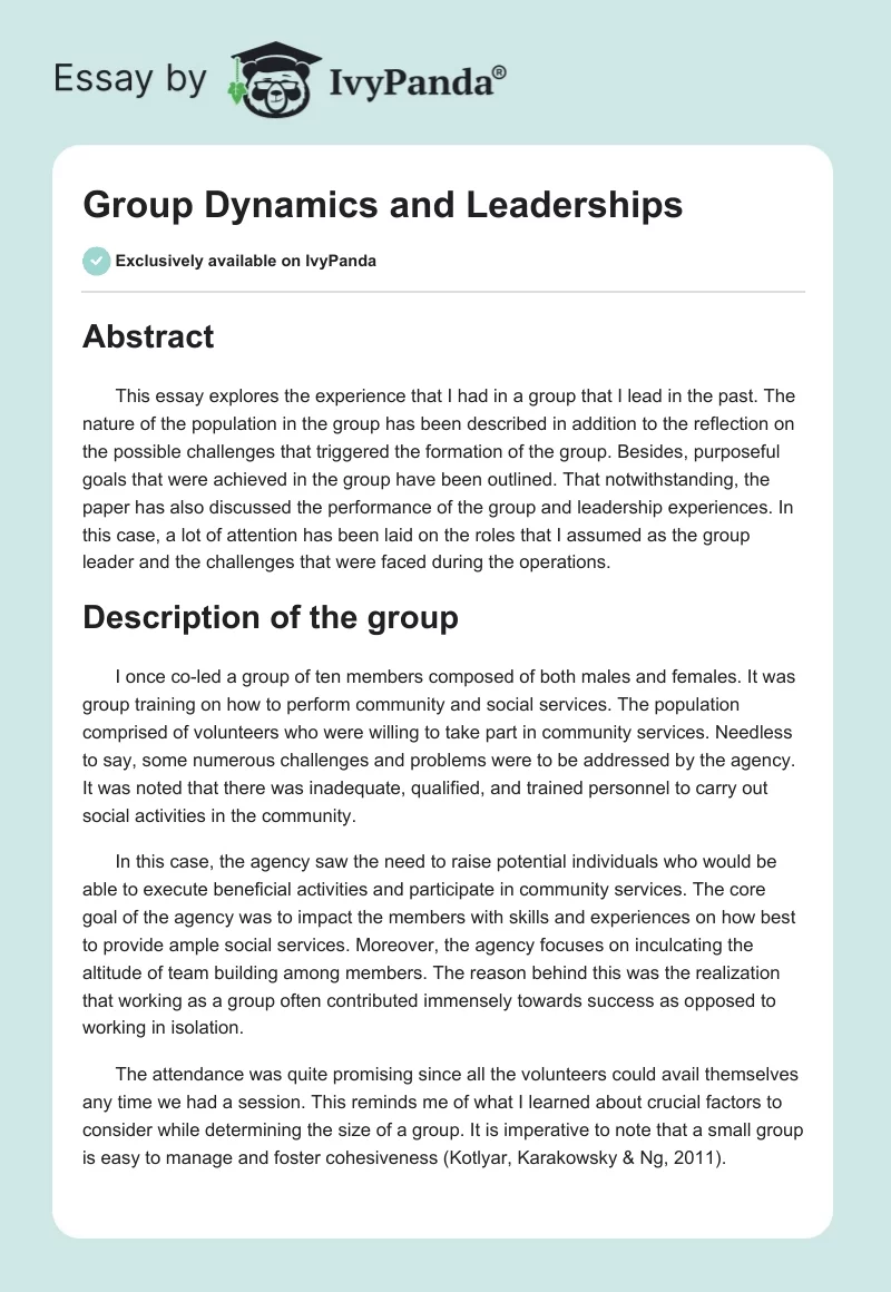 Group Dynamics and Leaderships. Page 1