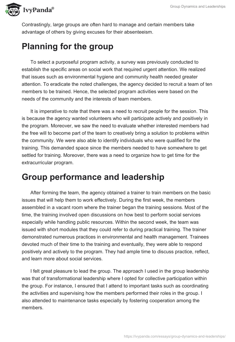 Group Dynamics and Leaderships. Page 2