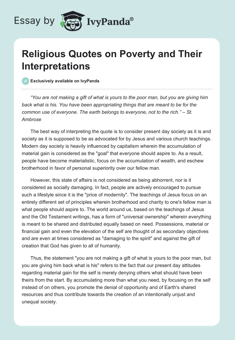 Religious Quotes on Poverty and Their Interpretations. Page 1