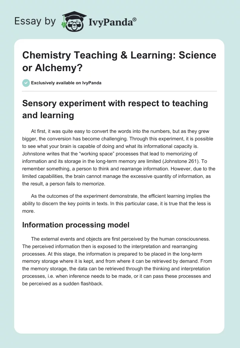 Chemistry Teaching & Learning: Science or Alchemy?. Page 1