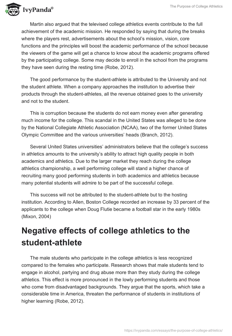 The Purpose of College Athletics. Page 2