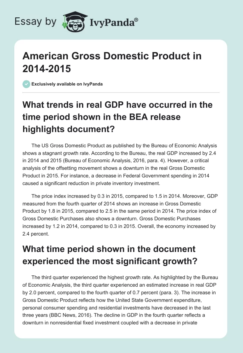 American Gross Domestic Product in 2014-2015. Page 1