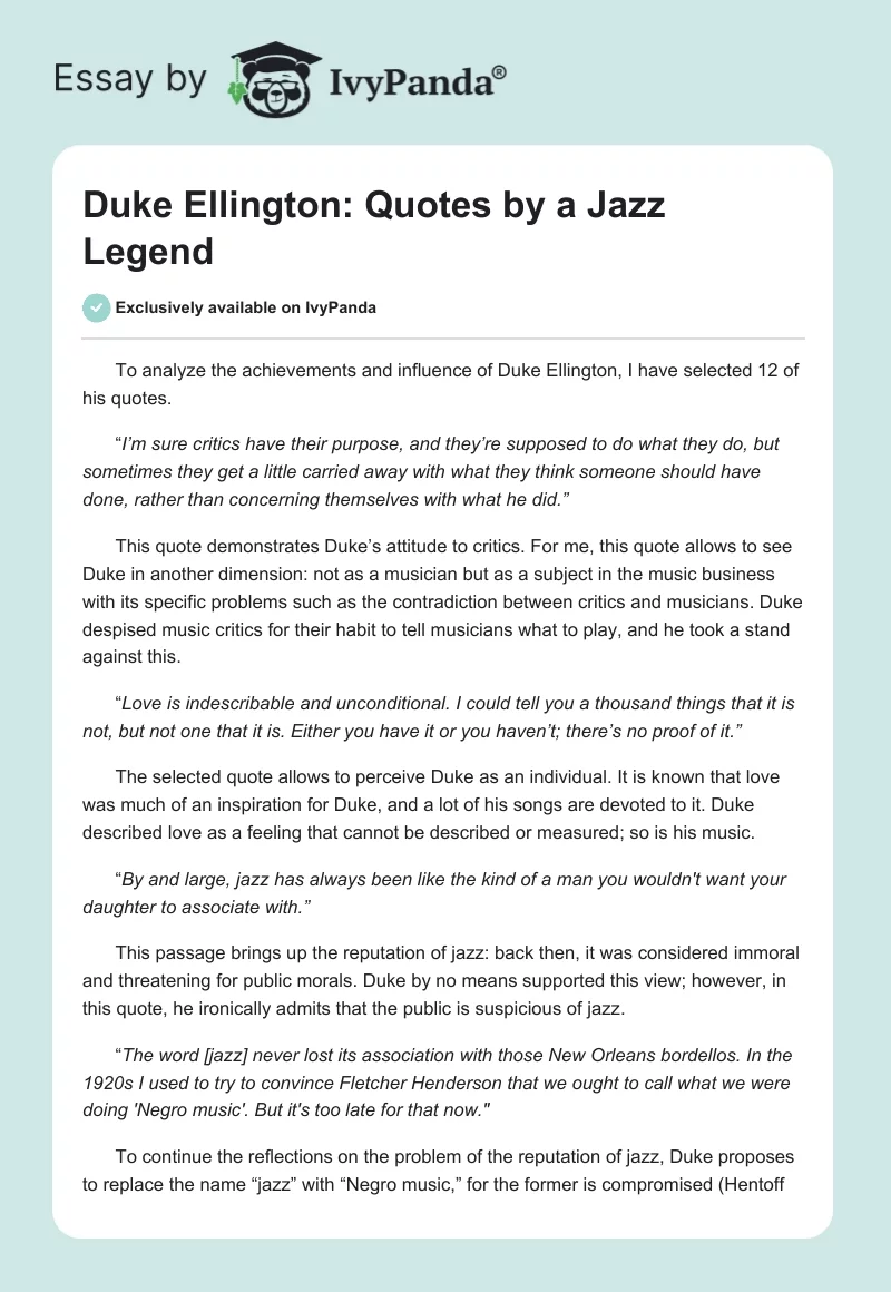 Duke Ellington: Quotes by a Jazz Legend. Page 1