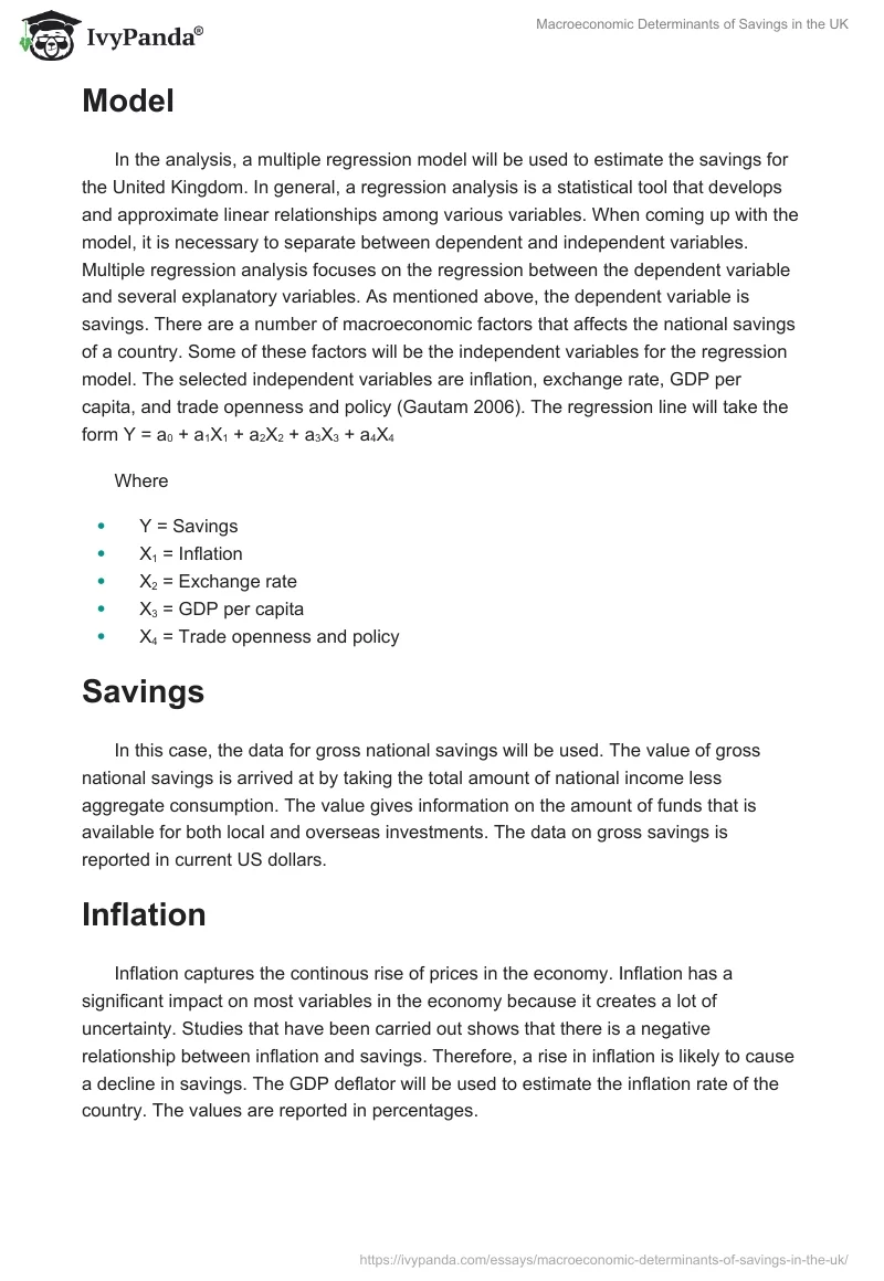 Macroeconomic Determinants of Savings in the UK. Page 2