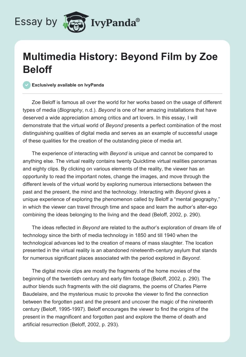 Multimedia History: "Beyond" Film by Zoe Beloff. Page 1