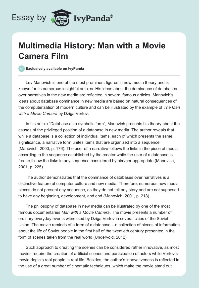 Multimedia History: "Man with a Movie Camera" Film. Page 1