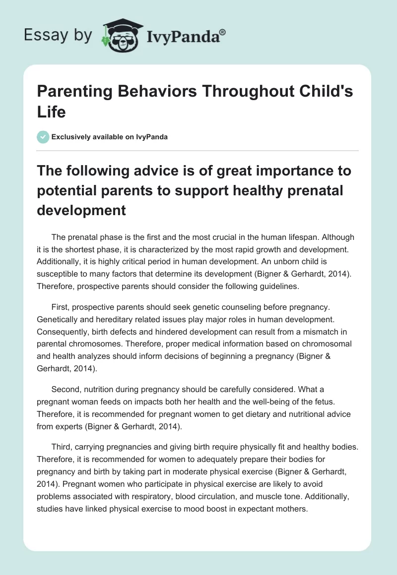 Parenting Behaviors Throughout Child's Life. Page 1