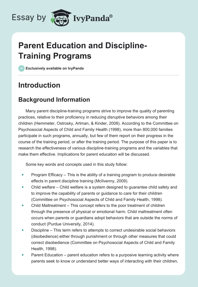 Parent Education and Discipline-Training Programs. Page 1