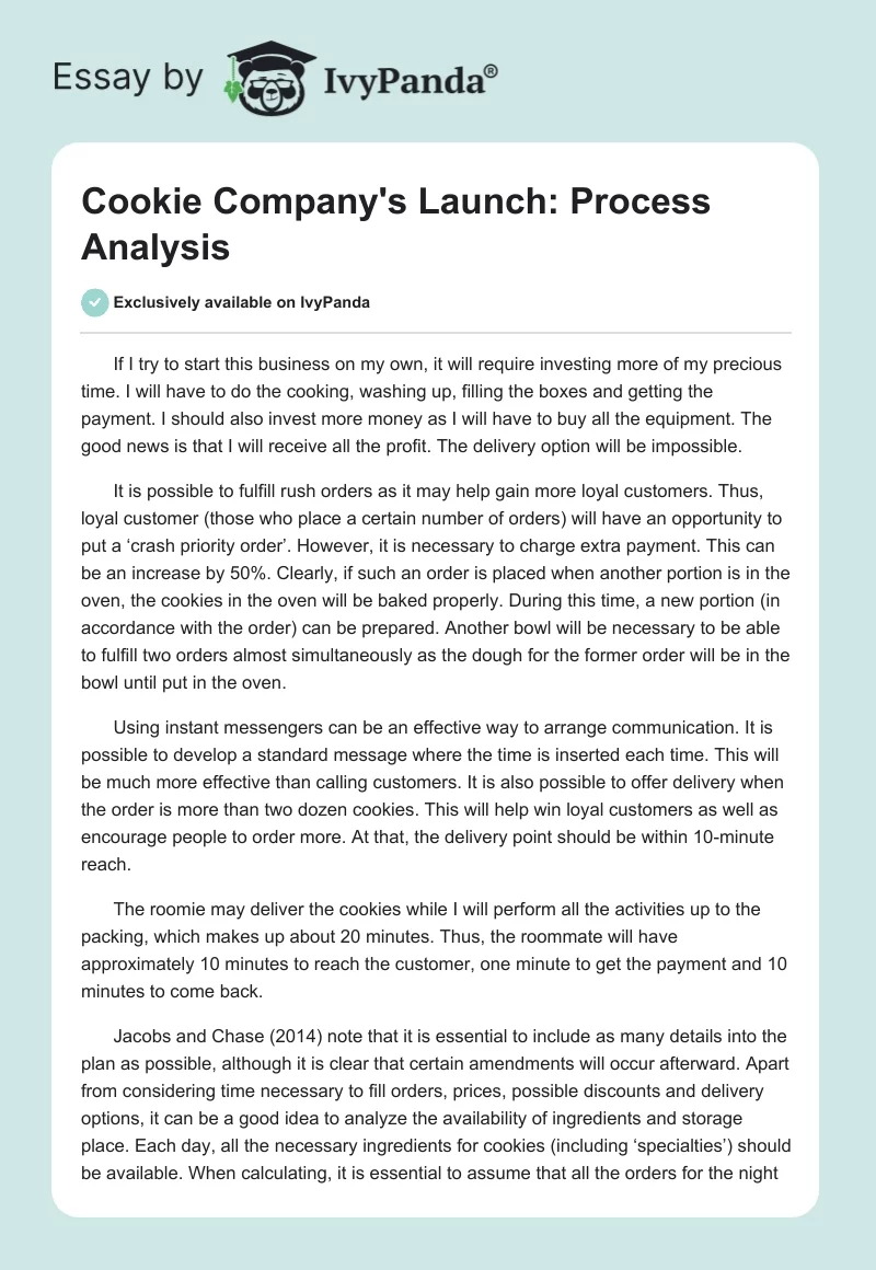 Cookie Company's Launch: Process Analysis. Page 1
