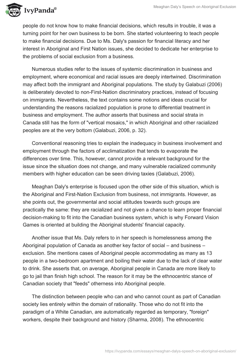Meaghan Daly’s Speech on Aboriginal Exclusion. Page 2