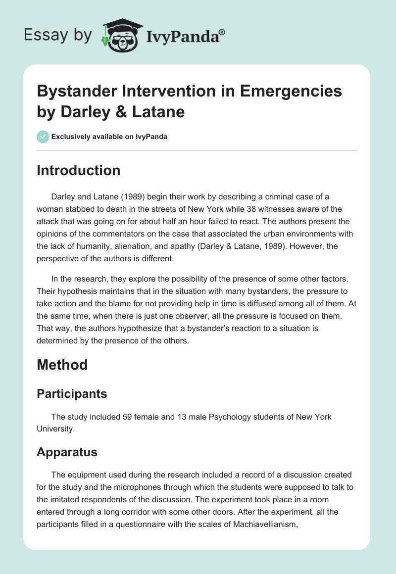 "Bystander Intervention in Emergencies" by Darley & Latane. Page 1
