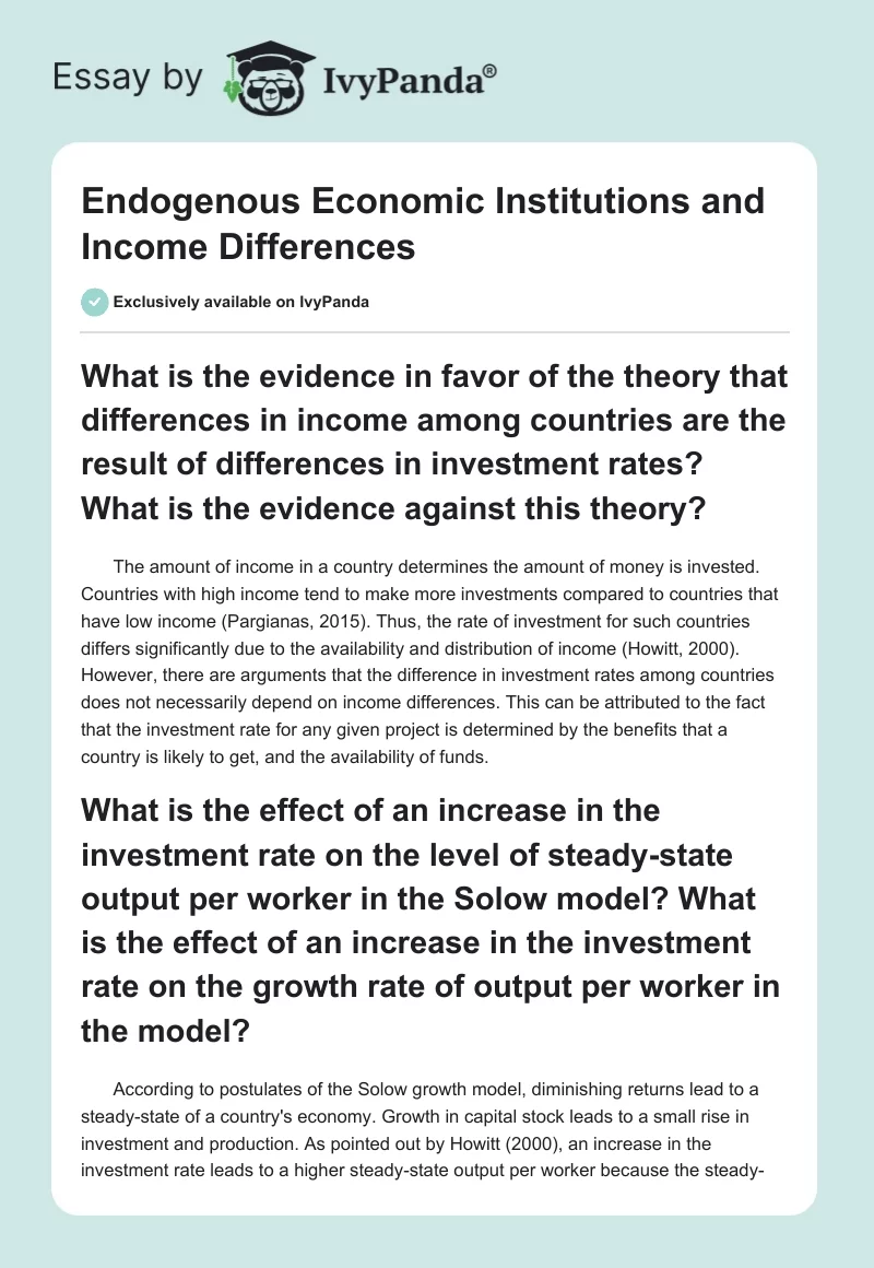 Endogenous Economic Institutions and Income Differences. Page 1