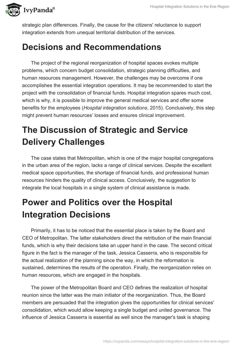 Hospital Integration Solutions in the Erie Region. Page 2