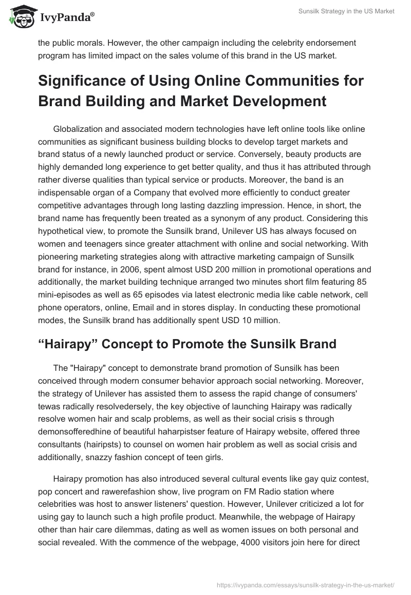Sunsilk Strategy in the US Market. Page 4