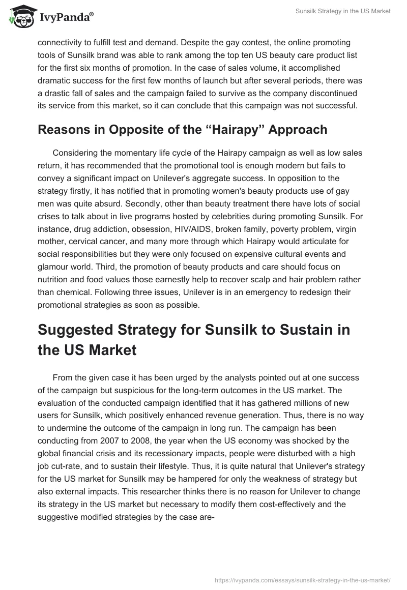 Sunsilk Strategy in the US Market. Page 5