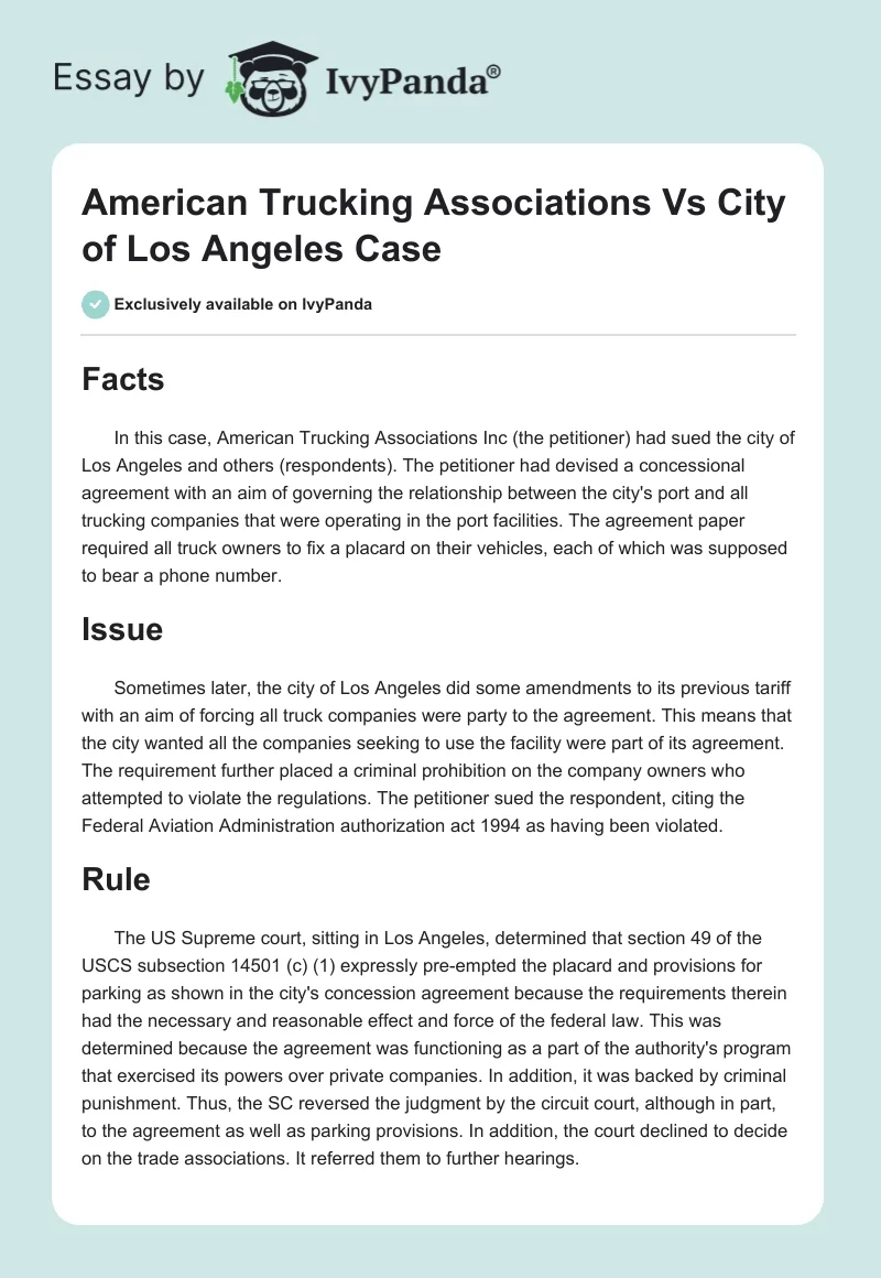 American Trucking Associations Vs City of Los Angeles Case. Page 1