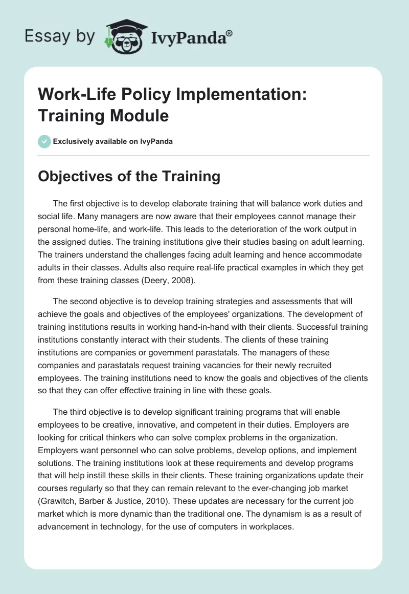 Work-Life Policy Implementation: Training Module. Page 1