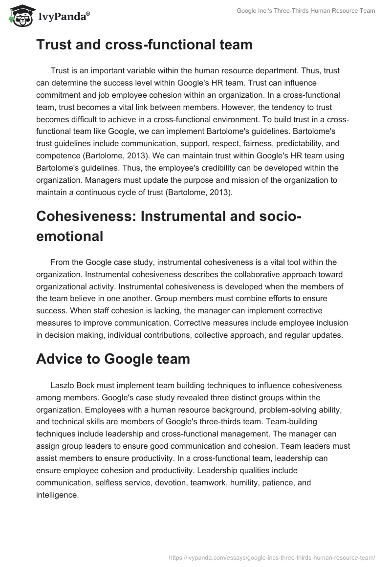 Google Inc.'s "Three-Thirds" Human Resource Team. Page 2