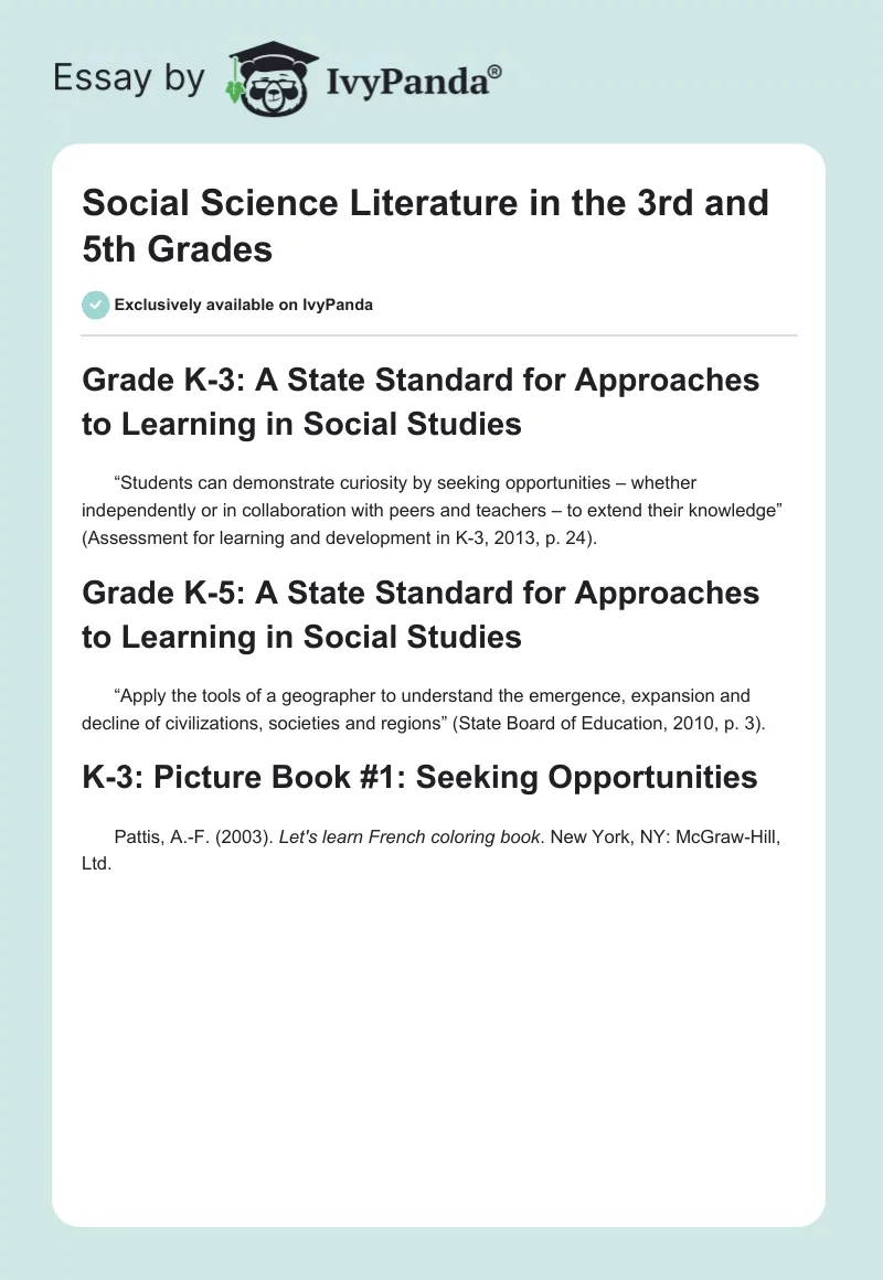 Social Science Literature in the 3rd and 5th Grades. Page 1