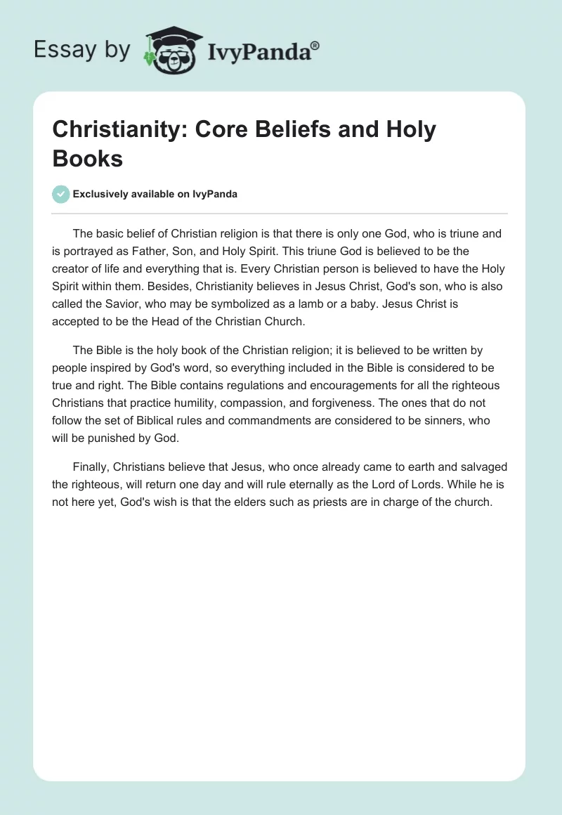 Christianity: Core Beliefs and Holy Books. Page 1