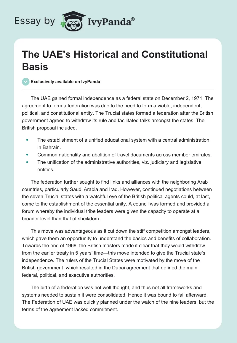 The UAE's Historical and Constitutional Basis. Page 1
