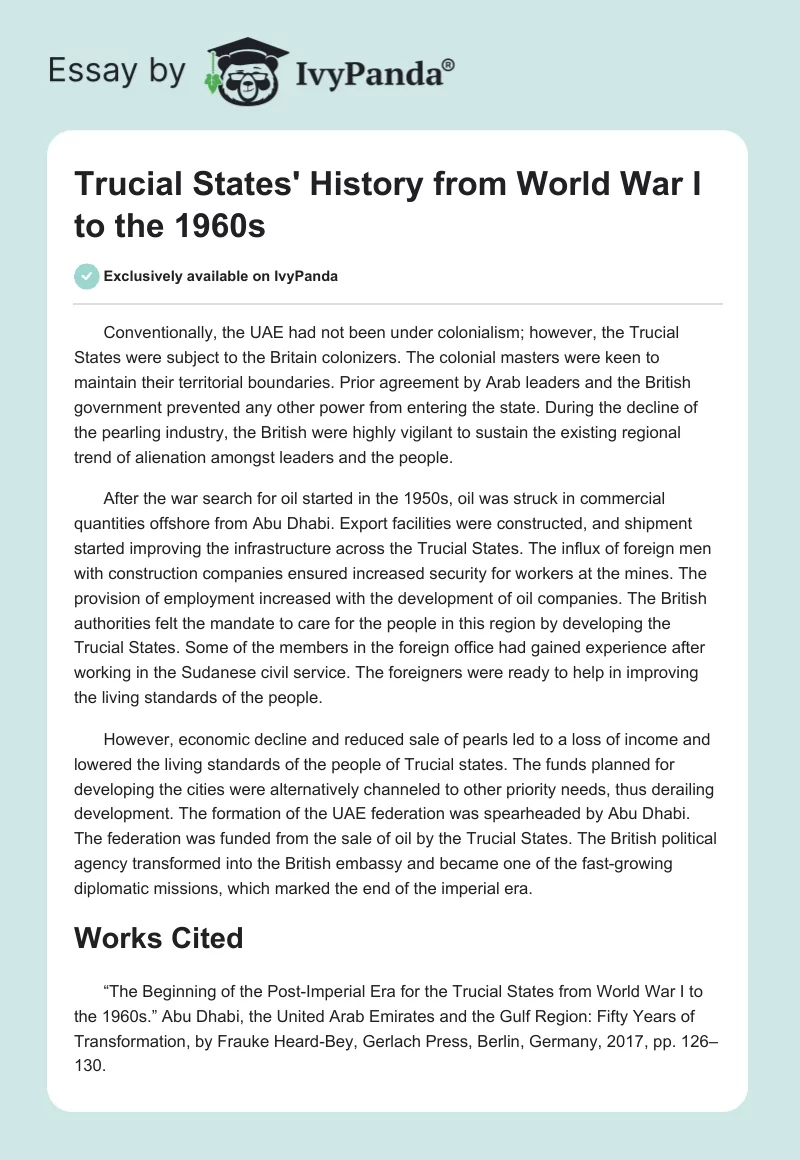 Trucial States' History From World War I to the 1960s. Page 1