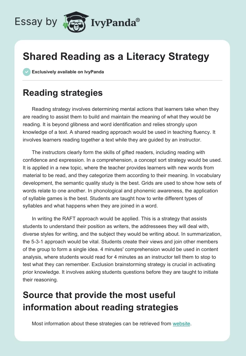 Shared Reading as a Literacy Strategy. Page 1