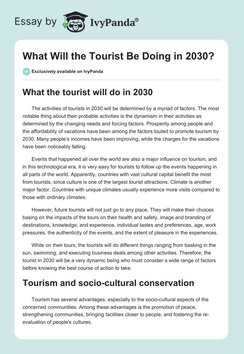 What Will the Tourist Be Doing in 2030?. Page 1