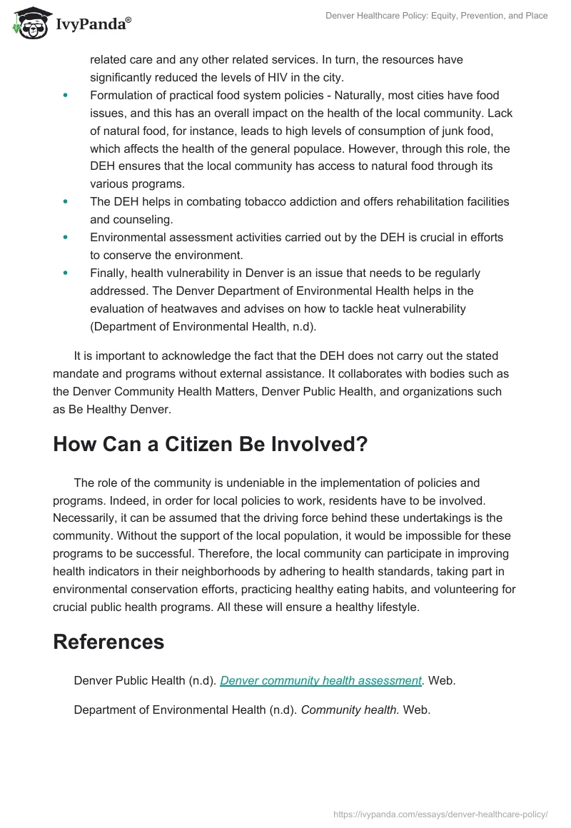 Denver Healthcare Policy: Equity, Prevention, and Place. Page 2