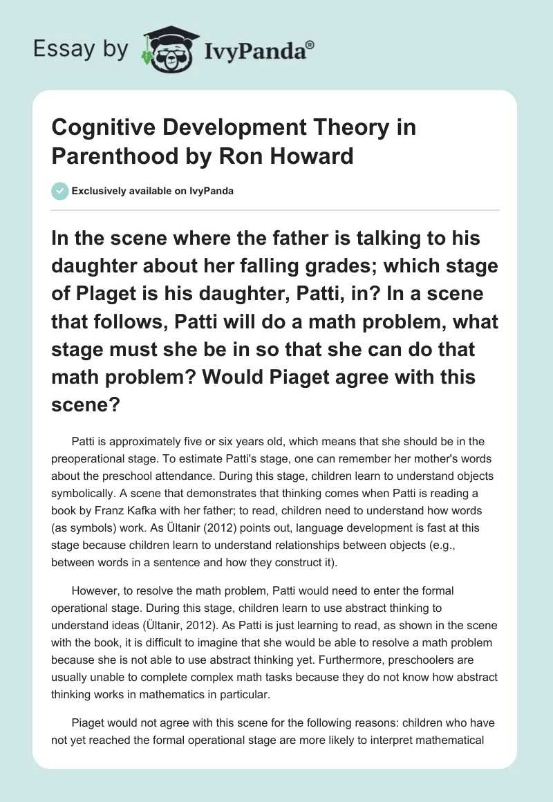 Cognitive Development Theory in "Parenthood" by Ron Howard. Page 1
