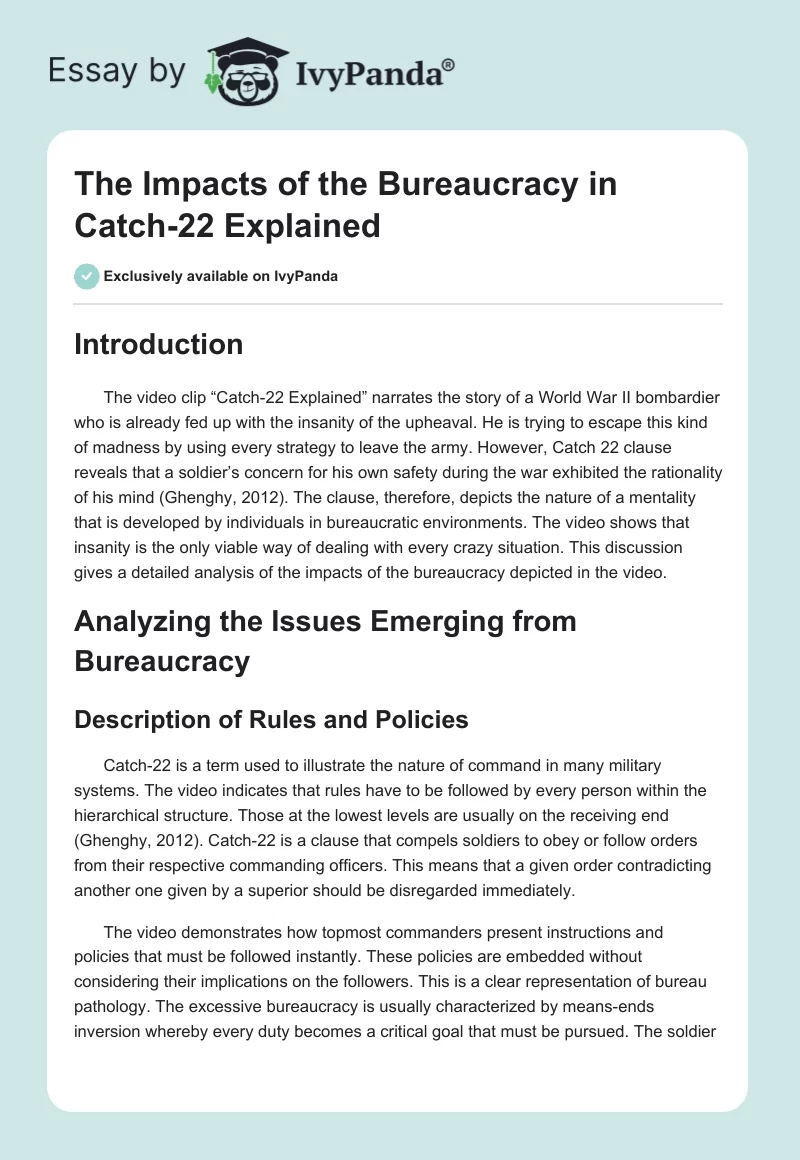 The Impacts of the Bureaucracy in "Catch-22 Explained". Page 1