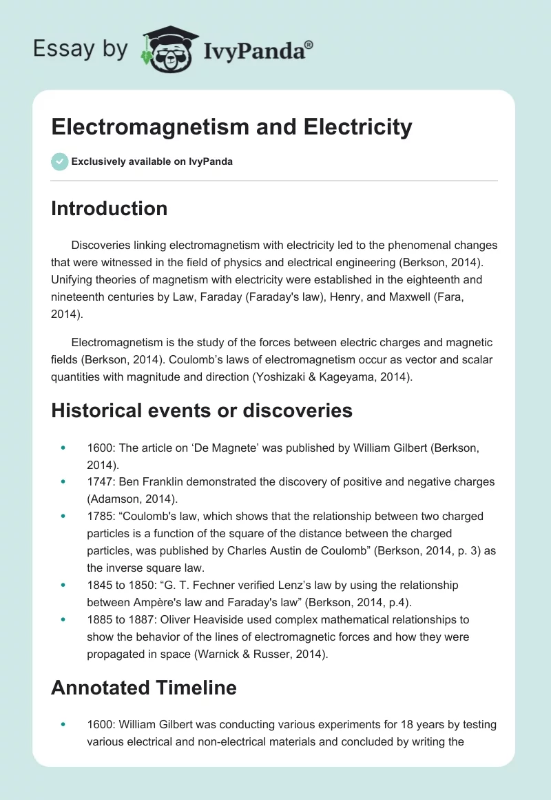 Electromagnetism and Electricity. Page 1