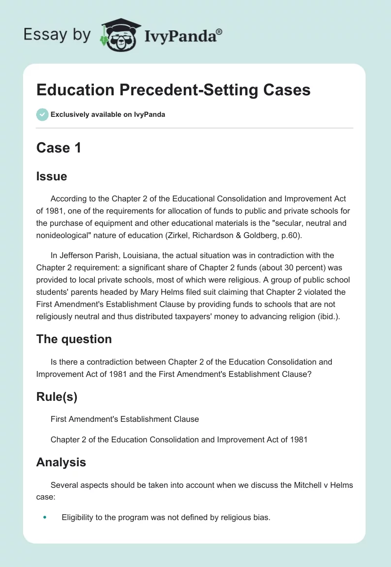 Education Precedent-Setting Cases. Page 1