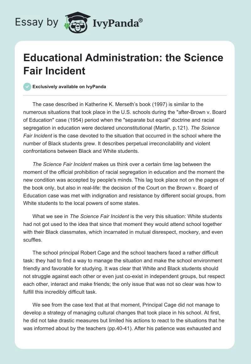Educational Administration: the Science Fair Incident. Page 1