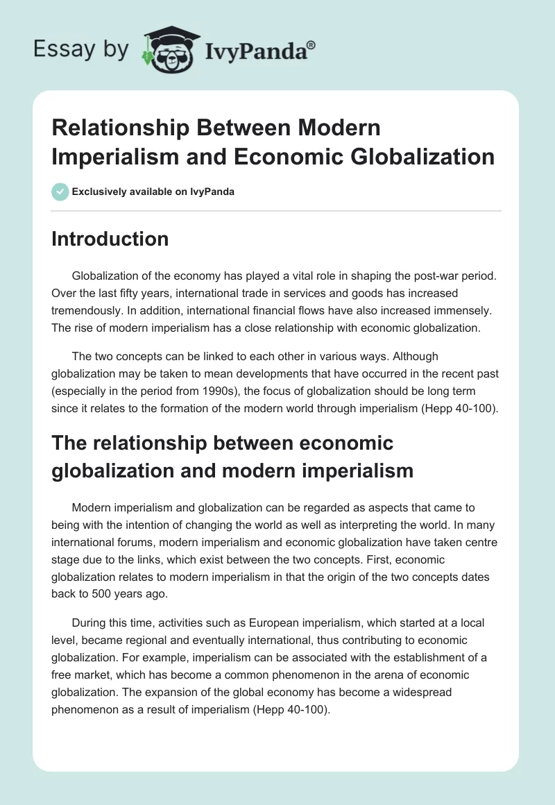 Relationship Between Modern Imperialism and Economic Globalization. Page 1