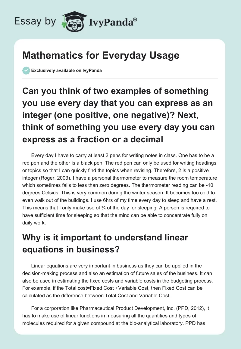 Mathematics for Everyday Usage. Page 1