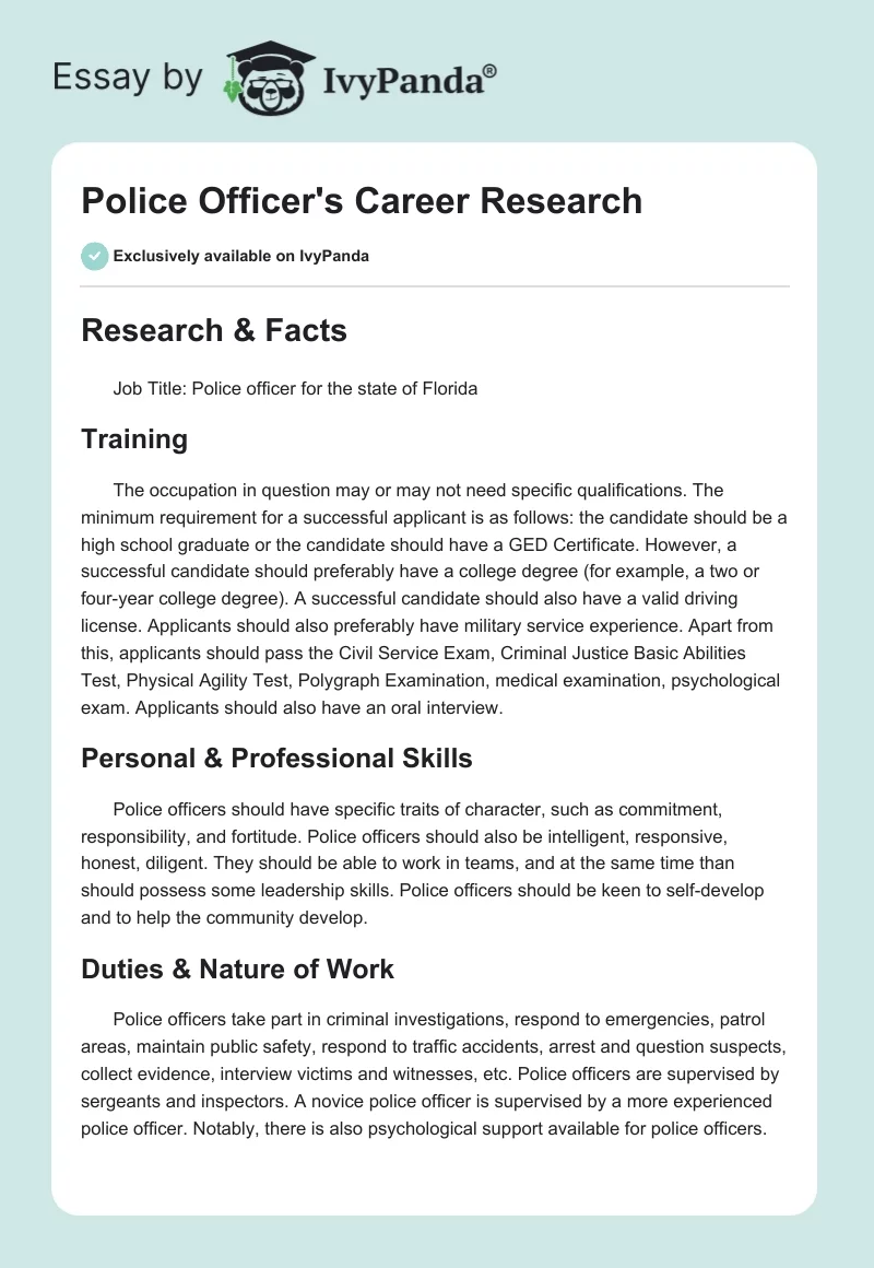Police Officer's Career Research. Page 1