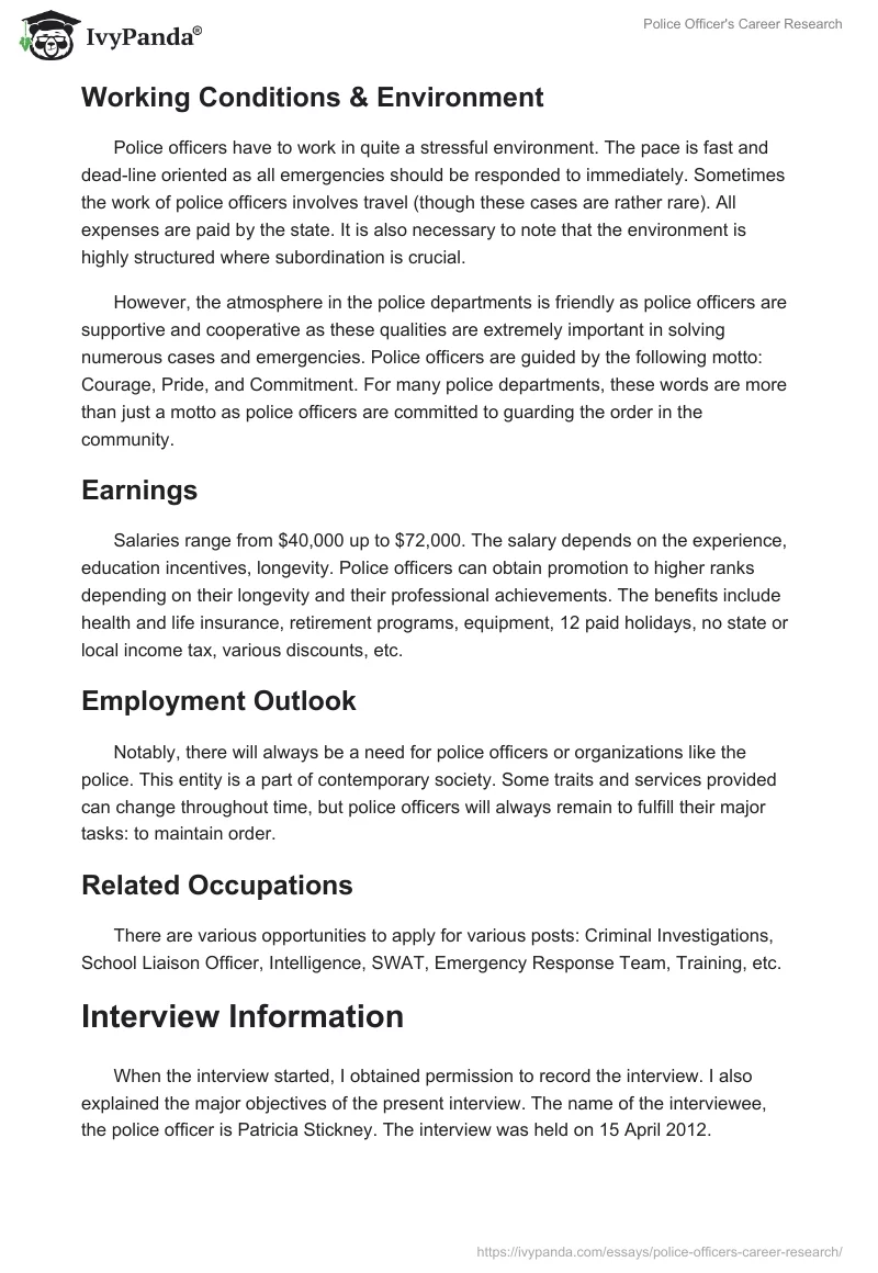 Police Officer's Career Research. Page 2