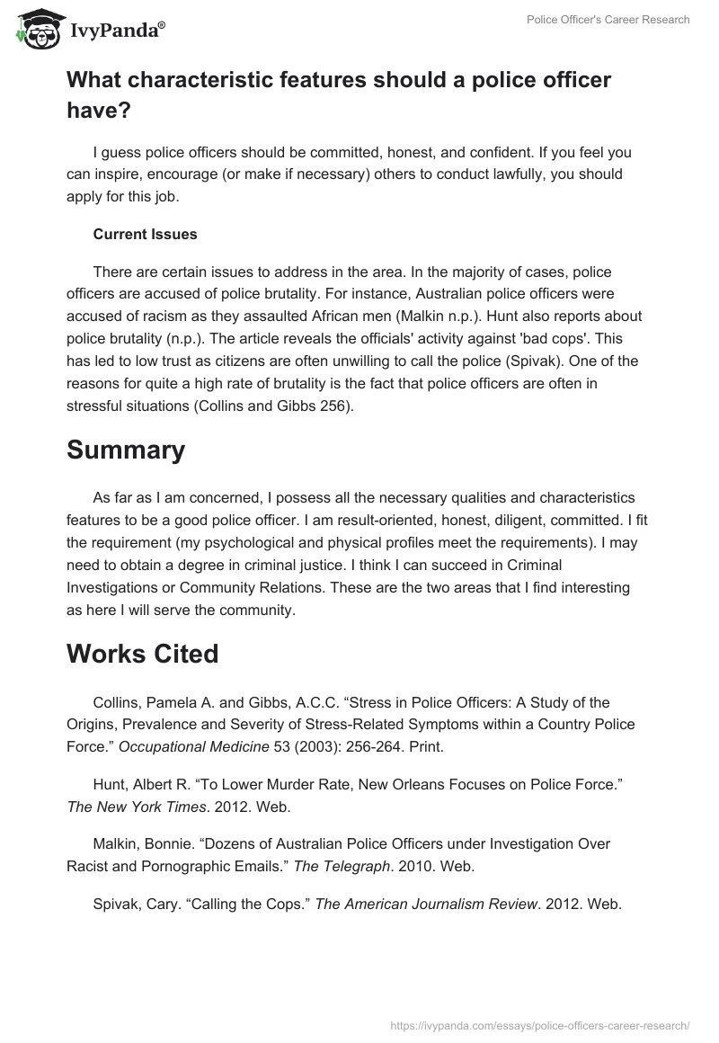 Police Officer's Career Research. Page 4