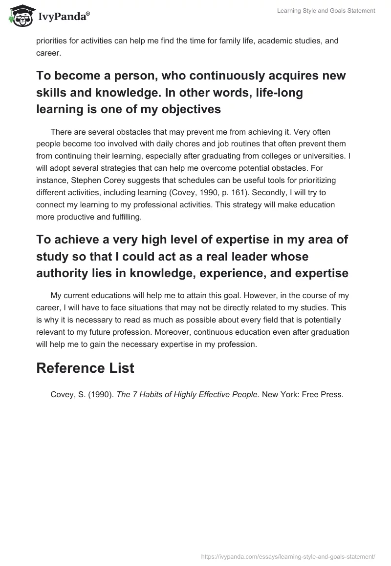Learning Style and Goals Statement. Page 3